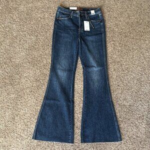 Indigo Illusion Tummy Control Flare Judy Blue Jeans Fringe Hems Sz 11/30  NWT